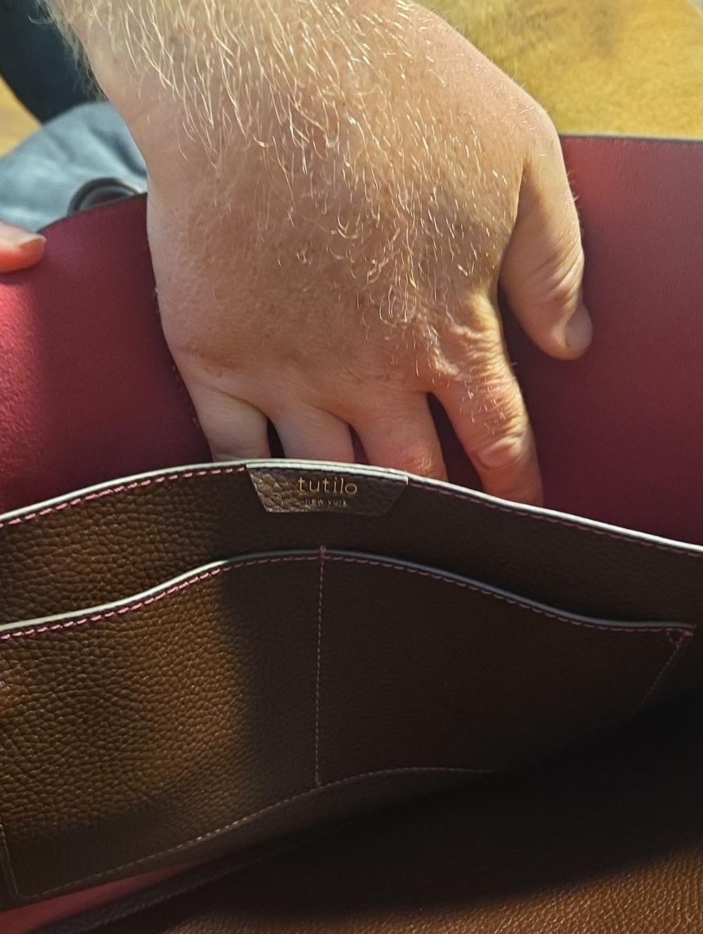 Tutilo-Brown Pebbled Vegan Leather "Carry the Day" Tote Bag W Satchel - Picture 11 of 13